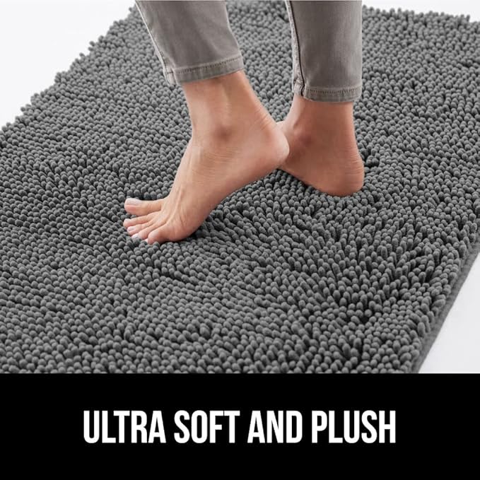 GORILLA GRIP SoakSTOPPER Dog Door Mat, 70x24 Machine Washable Rug Absorbent Doormat Captures Moisture Mud Dirt, Quick Dry Soft Chenille Entryway Rugs Indoor Entrance Mats for Dog Paws, Grey