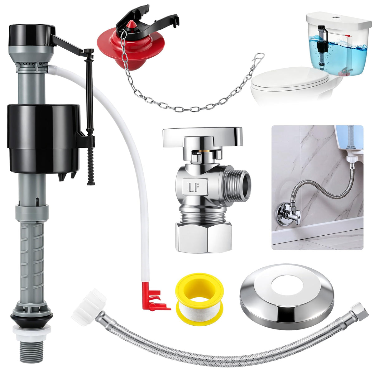 6 Pack Universal Toilet Flusher Replacement Kit and Toilet - Image 1