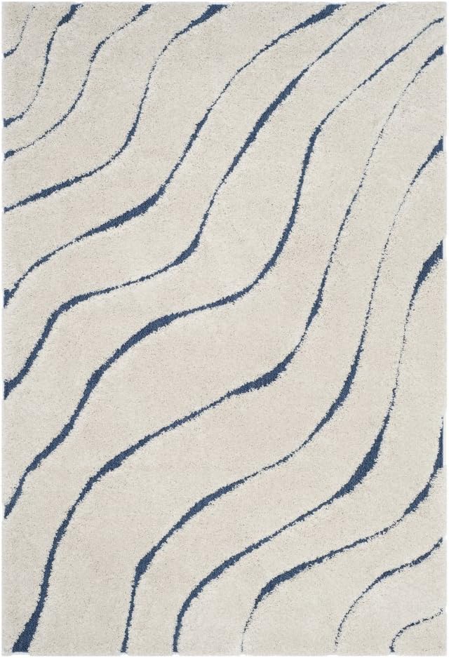 SAFAVIEH Florida Shag Collection Area Rug - 6'7" Square, Cream & Blue, Non-Shedding & Easy Care, 1.2-inch Thick Ideal for High Traffic Areas in Living Room, Bedroom (SG472-1165)