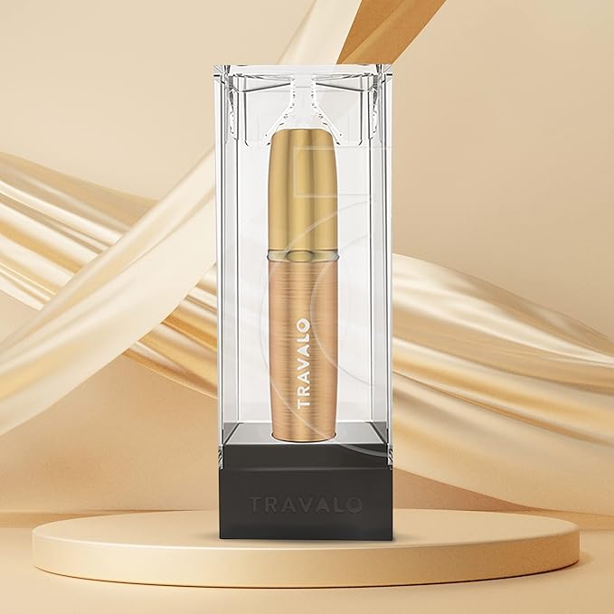 Travalo LUX Perfume Atomizer - Leak-Proof and TSA Approved for Air Travel - Reusable Airtight Easy Fill Mini Pump Sprayer - Lightweight Portable - Brushed Polished Metal Alloy Outer Shell - Gold