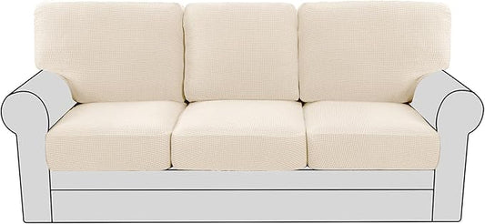 H.VERSAILTEX Multi-Pieces Sofa Covers for Three Cushion Couch Sofa High Stretch Seat Cover Jacquard Textured Twill Fabric(3 Seat Cover Plus 3 Back Cushion Covers, Cream)