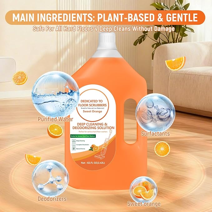 82 FL OZ/2.42 L Sweet Orange Scent Floor Cleaning Solution Compatible with Tineco iFLOOR 2/3/5 & FLOOR ONE S3/S5/S6/S7 PRO, Floor Cleaner Refill for All Cordless Wet/Dry Vacuum & Robot Vacuums Mop