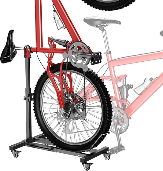 Bike Floor Stand Indoor Bike Stand for Garage/Home,Adjustable Bicycle Parking Stand Fit for 16"-29" Wheel Mini/Mountain/Road Bikes Heavy Duty Metal (Height-adjustable with wheels)