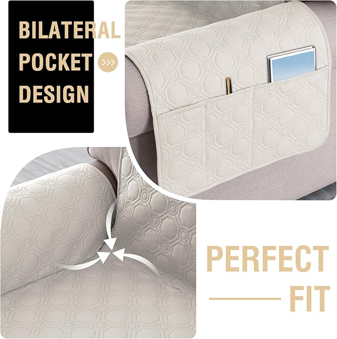 PrinceDeco Waterproof Couch Cover for 3 Cushion Sofa Diamond Quilted Pattern Couch Sofa Cover for Dogs Furniture Protector Cover with Elastic Straps for Pet Cat (Sofa,Beige)