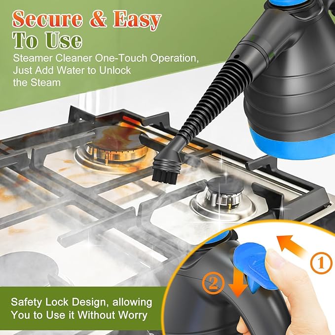 Deep Clean Steam Cleaner, Fast Heating Efficient Cleaning Multi-Purpose Handheld Steamer for Cleaning, Pressurized Multi-Surface Steam Cleaner for Home, Car, Upholstery, Floor, Grout, Couch and Grease