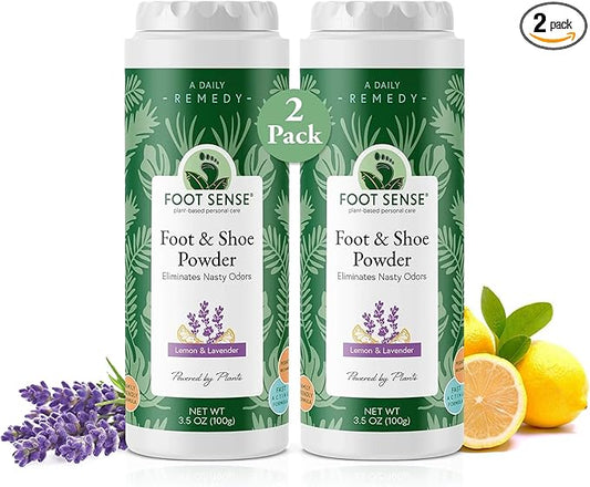 FOOT SENSE All Natural Foot & Shoe Powder, Foot Deodorant, Talc-Free, Odor Eliminator, Disinfects & Deodorizes, Long-Lasting up to 6 Months Safe for Men, Women, Kids, Athletes, 100g (2 Pack)