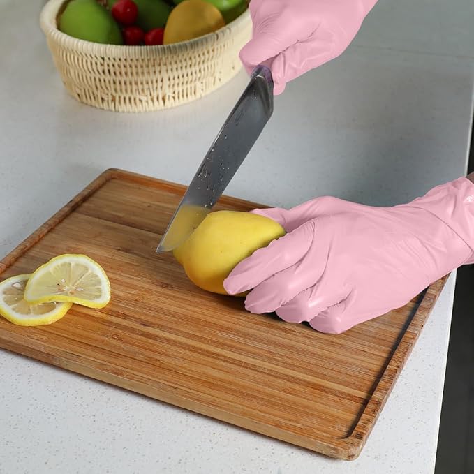 Disposable Gloves Large, Nitrile and Vinyl Blend Material Gloves, Latex Free 4 Mil 200 Pc Food Grade Glove for Cleaning, Food Prep,Hair Dye,Tattoo, Pink