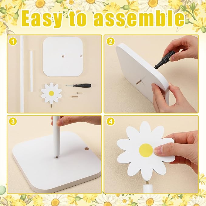 Leinuosen White Daisy Paper Towel Holder Coquettish Cute Wooden Daisy Kitchen Paper Towel Holder Bathroom Countertop Accessories Kitchen Roll Stand Organizer Standing Apartment Decor Housewarming Gift
