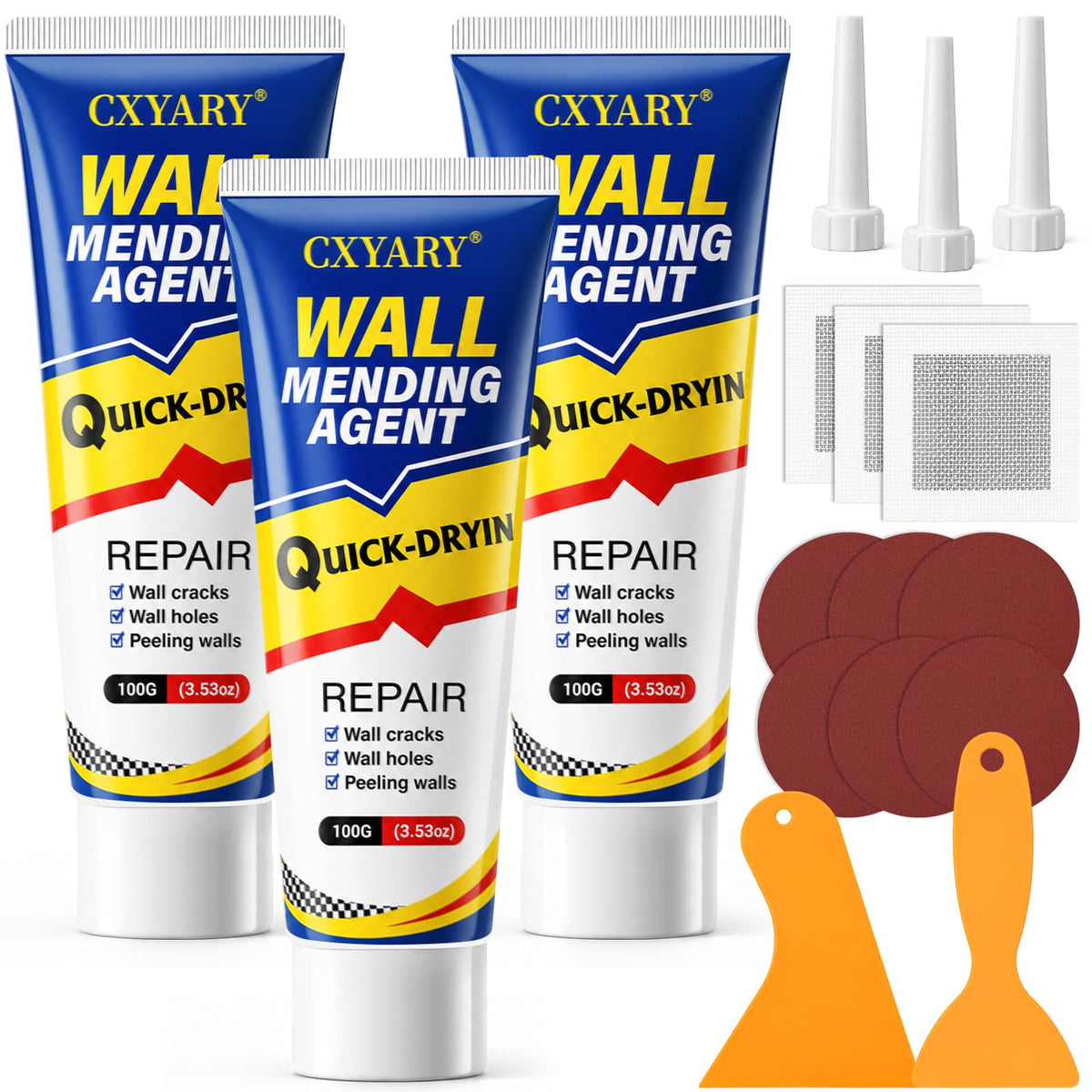 Drywall Repair Kit 3 Tubes,Spackle Wall Repair Paste Kit - Image 1