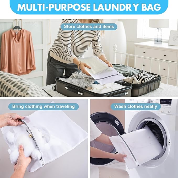 Fine Mesh Laundry Bags with Zipper-Multi Size Mesh Bags For Laundry, Reusable Organizer Lingerie Bags (4, Large)