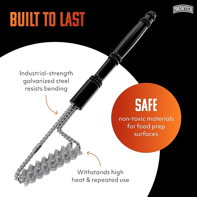 Brushtech Double Helix Safety Flat-Top Griddle Brush - Non-Toxic Grill Cleaning Brush with Stainless Steel Springs - Heavy-Duty BBQ Grill Cleaner, Great Gifts for Him, Made in USA
