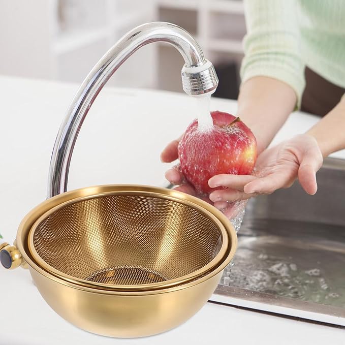 Luxshiny Stainless Steel Colander Basket with Fine Mesh Strainer and Basin for Washing Vegetables Fruits and Rice Kitchen Sink Organizer Tool