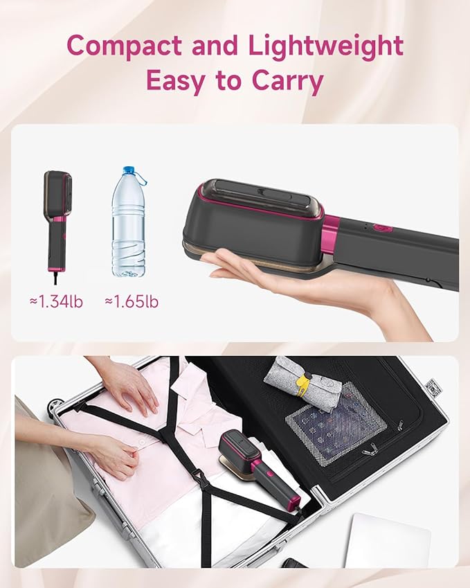 J&J EASIER, FASTER 3-in-1 Travel Press Iron Steamer for Clothes, 1000W, 20s Fast Heat Up, 180° Rotating, Portable Handheld Clamp & Vertical Steamer, 65ml Tank, Gray