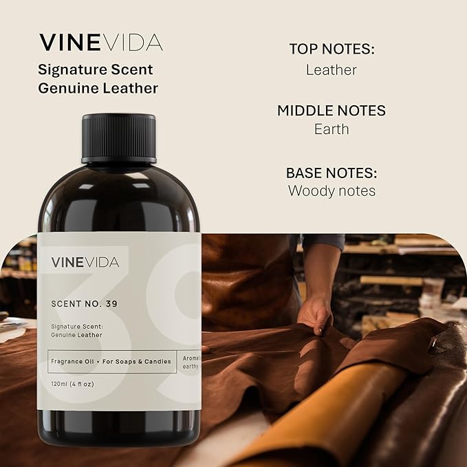 VINEVIDA [4oz] Genuine Leather Fragrance Oil for Candle Making and Soap Making - Premium Candle Scents for Soy Candles