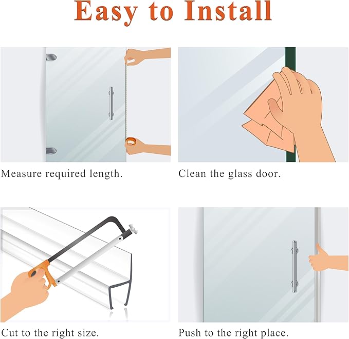 Glass Shower Door Seal Strip, 4 Pack x 39" U for 3/8 Inch Glass Sliding Frameless Shower Door Side Seal, Vertical Shower Door Seal, Ultra Clear Polycarbonate Door Sweep Stop Shower Leaks