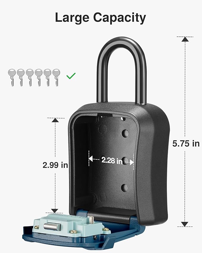 Puroma Lock Box, Key Lock Box Wall Mount & Portable Combination Lockbox with Resettable Code, Security Lockbox for Outside House Keys, Apartment Realtors Spare Keys Storage (1 Pack, Peacock Blue)