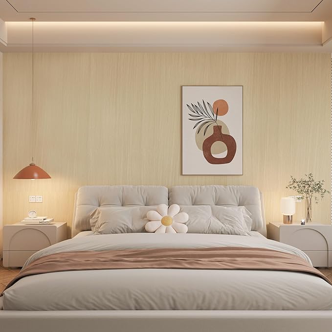 BOMENG White Oak Wood Wallpaper Light Oak Contact Paper Peel and Stick Countertops for Kitchen Beige Wood Wallpaper 16"x197" Faux Wood Grain Wall Paper for Cabinets Drawes Liner Walls Desk