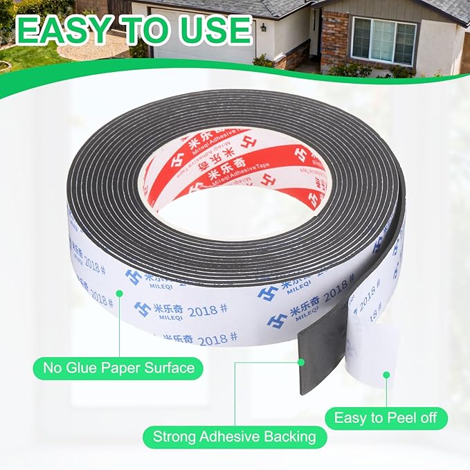 PATIKIL 3Roll Sponge Rubber Foam Tape, 1 3/16" W x 5/64" t x 16.4ft l Self-Adhesive Foam Insulation Tape Weather Stripping for Window Door Soundproofing Weatherstrip AC Seal Strip, Black