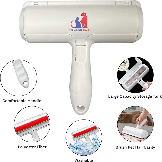 Pet Hair Remover Roller – Reusable Lint Roller for Dog & Cat Hair with Self-Cleaning Base – White