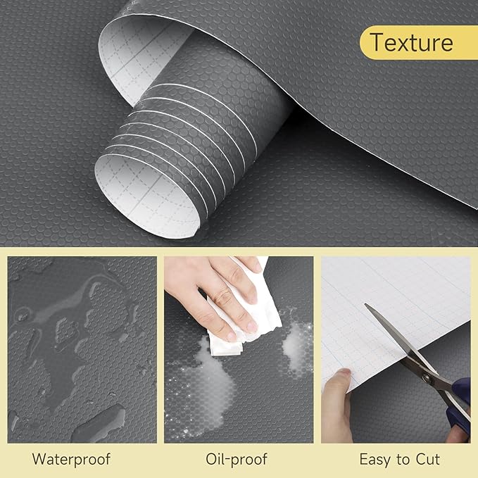 WochiTV Adhesive Shelf Liner 30 X 240 Inches Peel and Stick Kitchen Liner for Cabinets, Drawers Removable Protector Mat Waterproof Contact Covering for Dresser Pantry Countertops Shelves, Gray