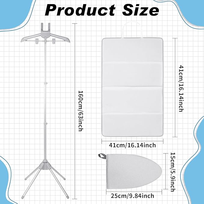 LemonRoad 3 Pcs Foldable Steam Board Set Steaming Clothes Steamer Pad Hanging Ironing Clothes Board Steamer for Clothing Iron Pad Adjustable Standing Garment Hanger Household Products, Grey