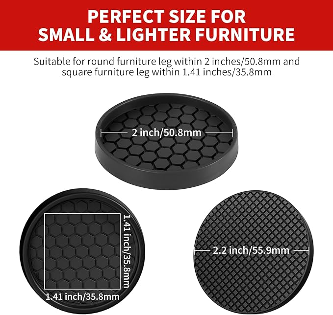 Ezprotekt Non Slip Furniture Pads, 8 Pcs 2" Rubber Caster Cups, Anti Skid Furniture Coasters for Hardwoods Floors, No Slide Furniture Gripper, Floor Protector for Bed Couch Furniture Stoppers (Black)