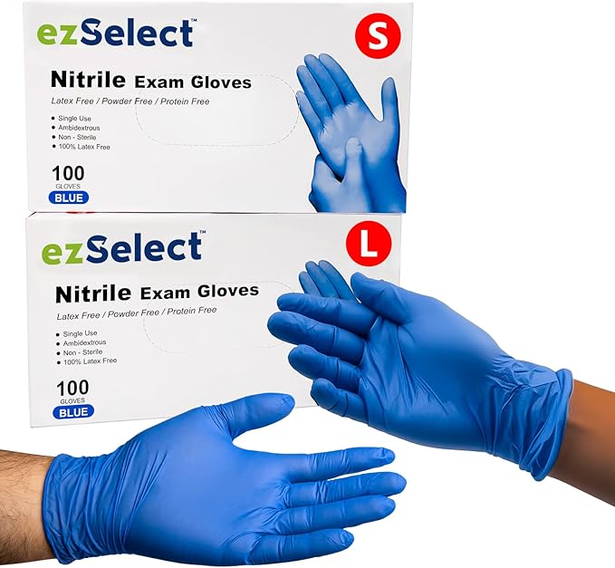 200 Count Nitrile Gloves Disposable Latex Free Assorted Sizes Disposable Gloves - Cleaning, Kitchen, Fix, Food Prep, Protective(Blue, Large 100 Count + Small 100 Count)