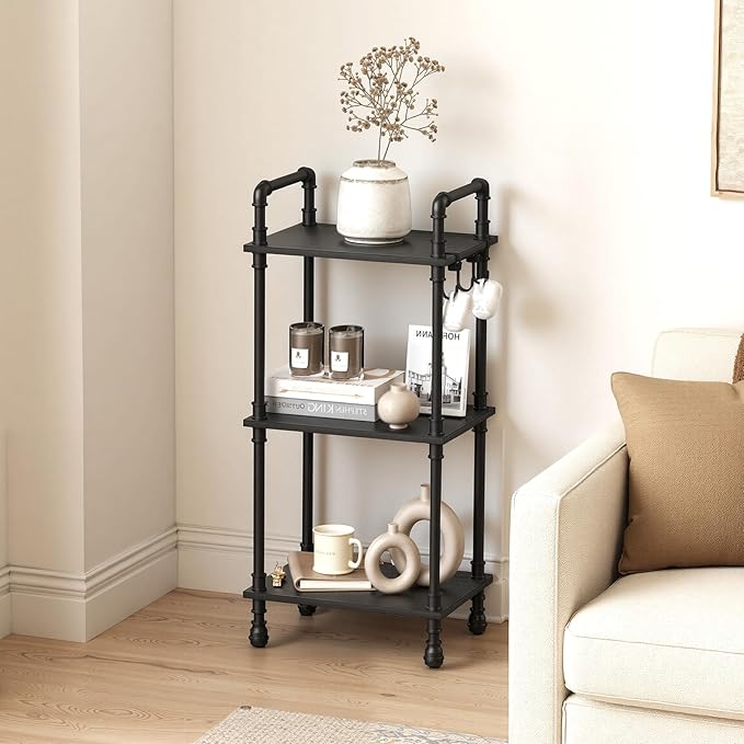 Aduanbang 4-Tier Industrial Pipe Ladder Shelf, Vintage Style Bookshelf, Freestanding Storage Rack Organizer for Living Room, Bedroom, Kitchen (Black(3-Tier))