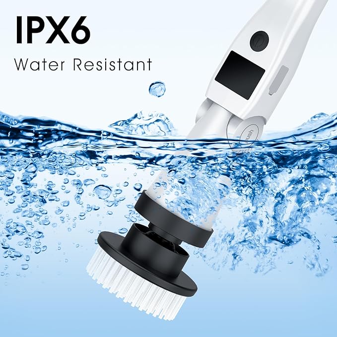 Electric Spin Scrubber, Shower Scrubber with Long Handle & 3 Speeds, 5200mAh Rechargeable Cordless Power Scrubber, Retractable & Adjustable Angle Spin Brush for Bathroom/Tub/Floor/Tile (Blue)