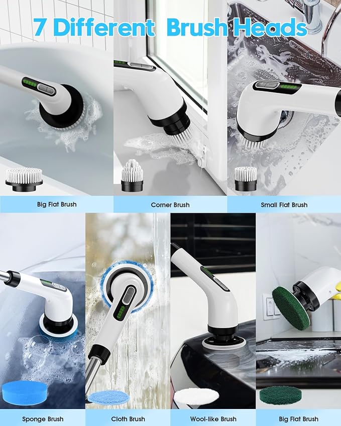 2 Electric Spin Scrubber for Cleaning Bathroom: Cordless Power Shower Scrubber - Electric Cleaning Brush for Tile Tub