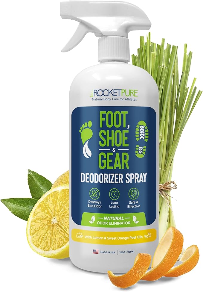 Rocket Pure Natural Foot and Shoe Deodorizer Spray, Deodorant and Odor Eliminator for Smelly Feet, Smell Remover, Formulated with Essential Oils, Made in the USA, Lemon, 32 fl oz