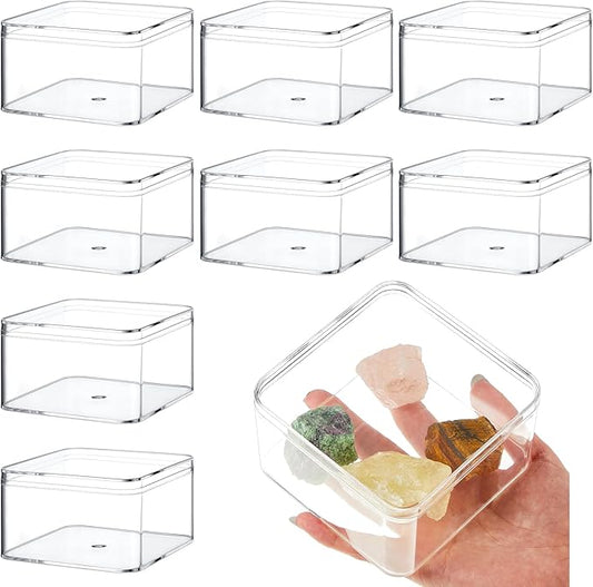 Blulu 8 Pcs Clear Acrylic Box with Lid Plastic Jewelry Mini Storage Box Mini Cube Containers for Candy and Tiny Jewelry Easter Party Favor(3.94 x 3.94 x 2.36 Inch,Classic Style)