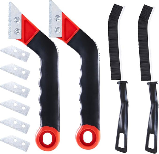 Grout Removal Tool Kit - 10-Piece Gifts for Men, Dad | 2 Scrapers, 6 Blades & 2 Brushes for Tile Grout Scraper & Cleaning, Bathroom, Kitchen, Floor Tiles - Durable & Easy to Use