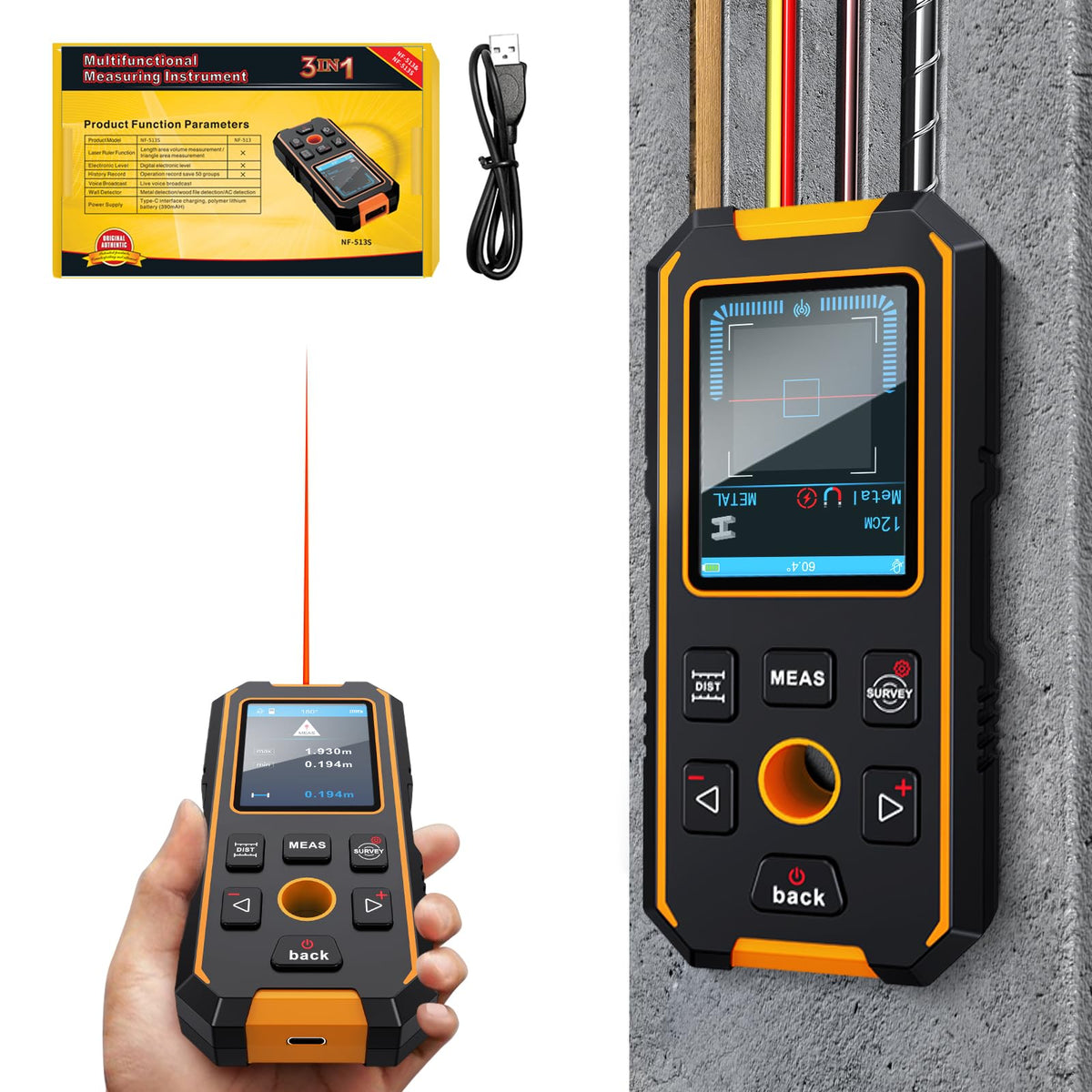 Stud Finder Wall Scanner - with Laser Distance Meter & | Home Repair - Image 1