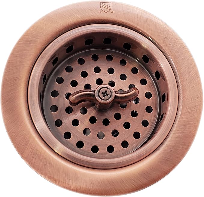Westbrass Wing Nut Style Large Kitchen Sink Basket Strainer, 2 Pack, Antique Copper, D2135-11