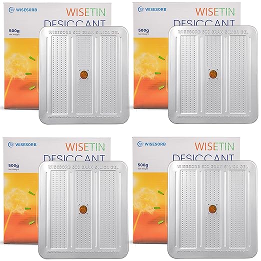 4 Packs 500 Gram Desiccant Canisters, Indicating & Rechargeable Gun Safe Dehumidifier, Portable Desiccant Canister, Silica Gel Moisture Absorber for Storage