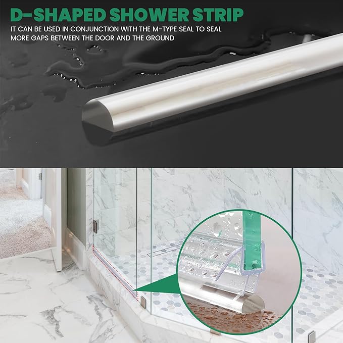Glass Door Bottom Seal, 1/4" x 39" Shower Door Clear Silicone Seal Strip and PVC Base Set, Frameless Doors Bottom Sweep Glass-Stop Shower Leaks Frameless Shower Doors