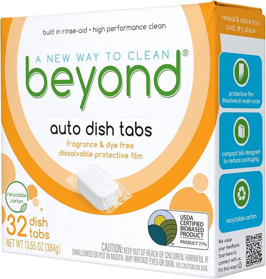 Beyond Auto Dishwasher Tablets [32 tablets] - Fragrance & Dye Free - Certified Biobased. Powerful. Plant-Based Ingredients