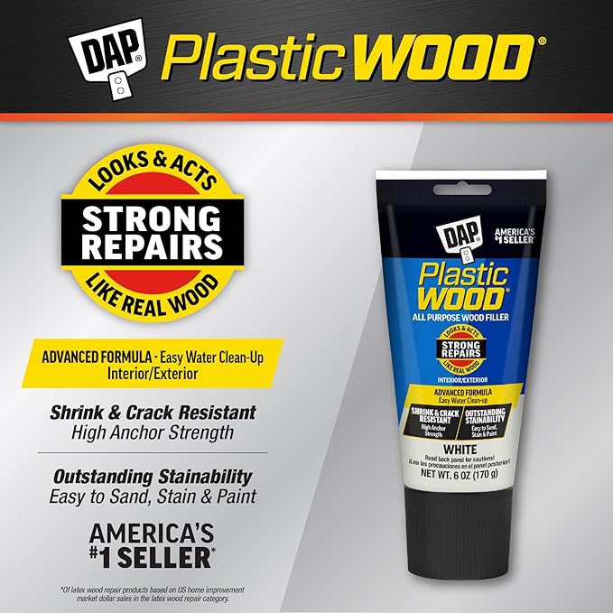 DAP Plastic Wood All Purpose Latex Wood Filler, White, Packaging May Vary,6 Oz (Pack of 2)