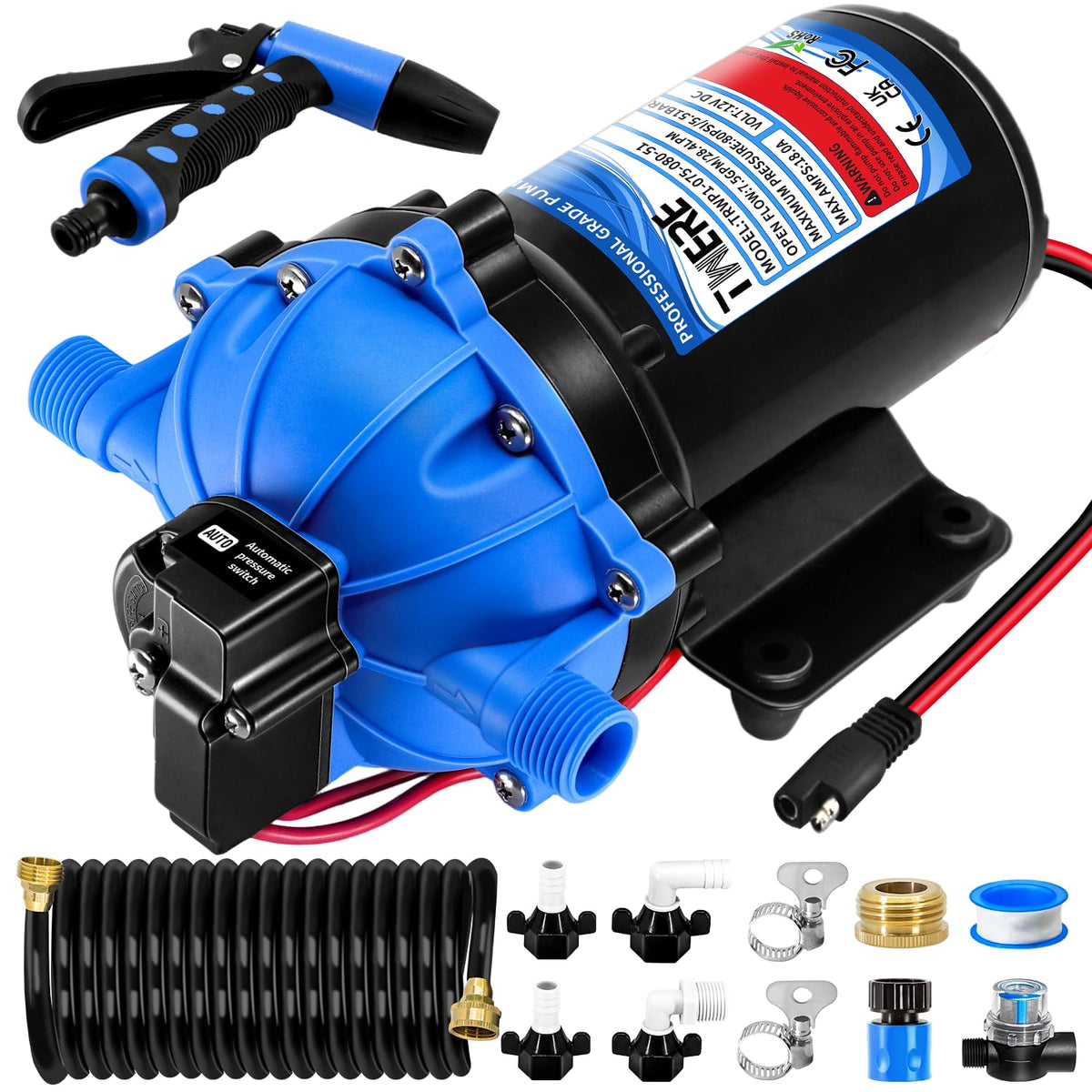 7.5 GPM 80 PSI Washdown Deck Wash Pump Kit, 12V Marine - Image 1