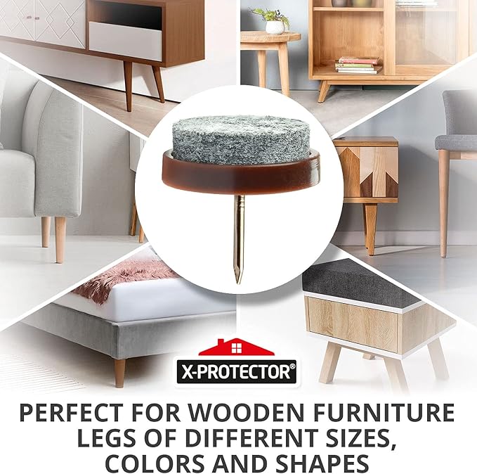 Nail-on Felt Pads X-PROTECTOR 40 PCS - 0.85" Felt Chair Pads - Floor Protectors for Furniture Legs - Best Furniture Sliders for Hardwood Floors (22 mm)!