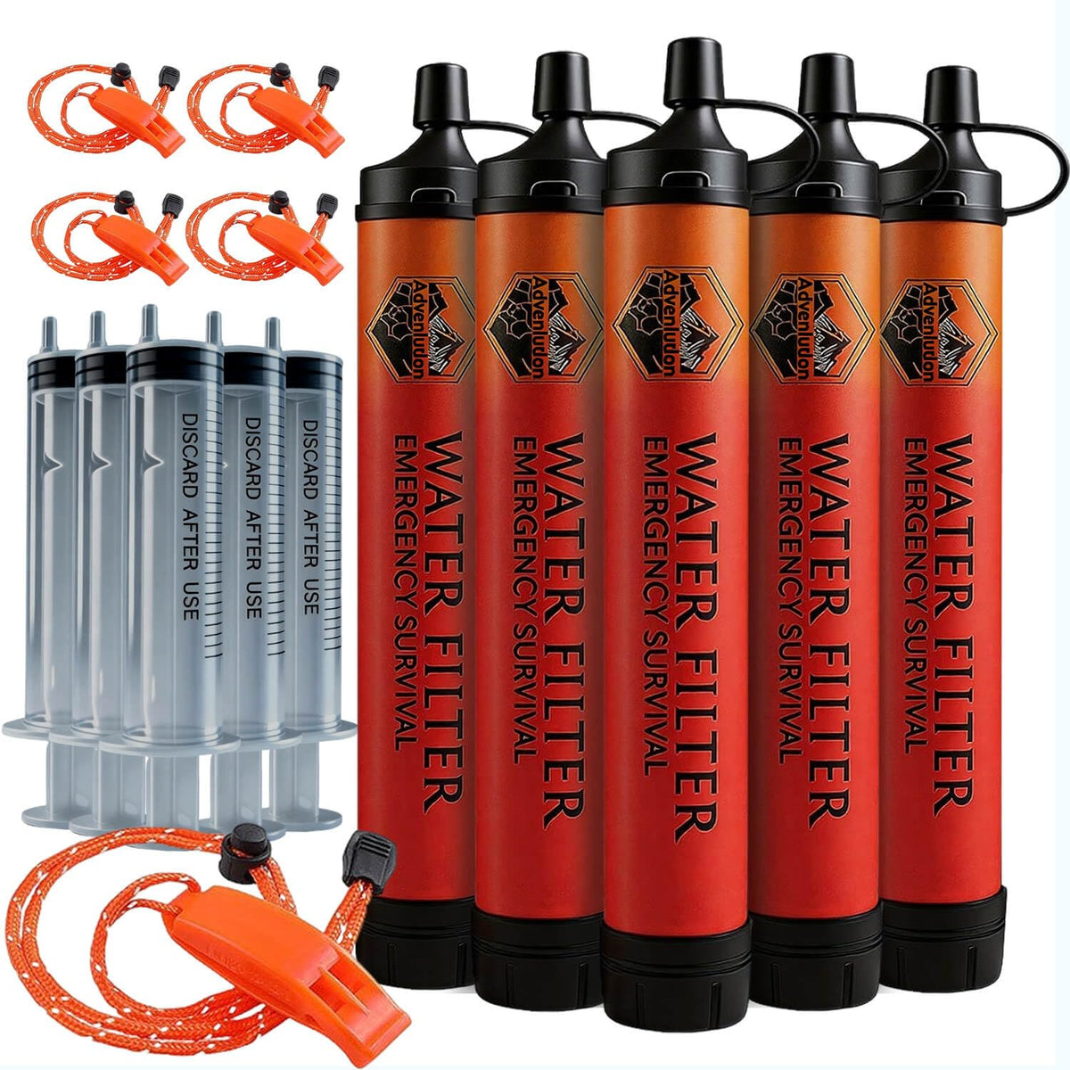 5-Pack Personal Water Filter Straw with Emergency Whistle - Image 1