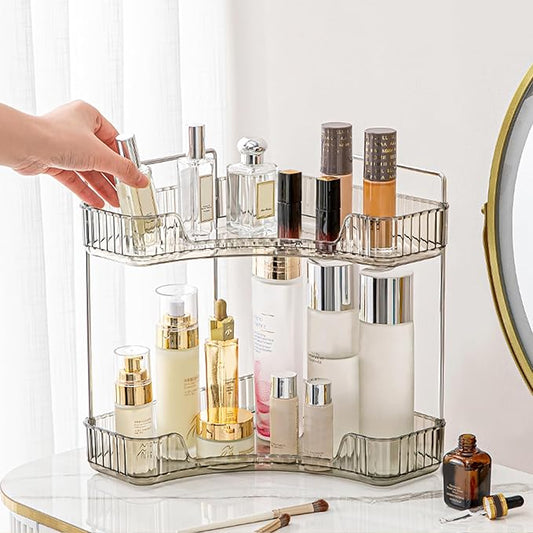 Aveniee Corner Bathroom Counter Organizer, Bathroom Countertop Shelf Makeup Organizer for Vanity Perfume Tray for Corner Storage (2 Tiers, Grey)