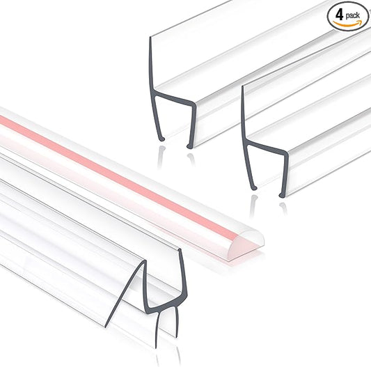 Frameless Shower Door Seal Set 4 Pack x 39 Inch HDM Glass Shower Door Bottom Seal Side Seal Strip Door Sweep for 3/8" Glass Ultra-Clear Polycarbonate Stop Shower Leaks Create A Water Barrier