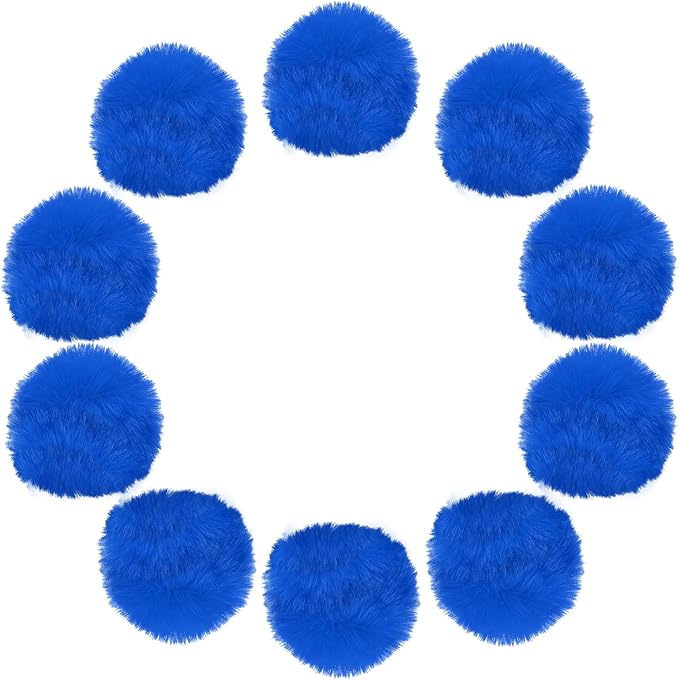 uxcell 2 Inch Faux Fur Pom Pom Balls, 10 Pcs Sapphire Blue Fluffy Soft Faux Fur Pom Poms for Hats with Elastic Loop for DIY Knitting Hats Keychain Scarves Gloves Bags Shoes Accessories