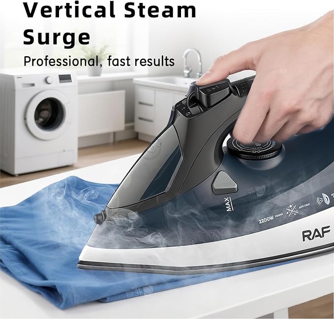 Steam iron, no sticky bottom plate, powerful steam,1000-watt,water tank anti -leakage precision reminders are suitable for family and travel (Blue)