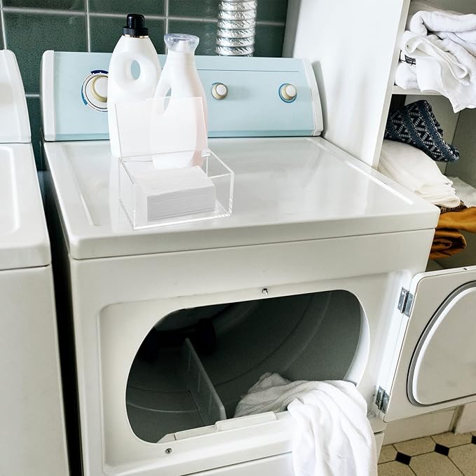 Maitys 2 Pcs Acrylic Laundry Dryer Sheet Holder Clear Dryer Sheets Dispenser Container with Lid for Laundry Room Organization - Fabric Softener Sheets Storage Box for Home, Transparent(Classic Style)