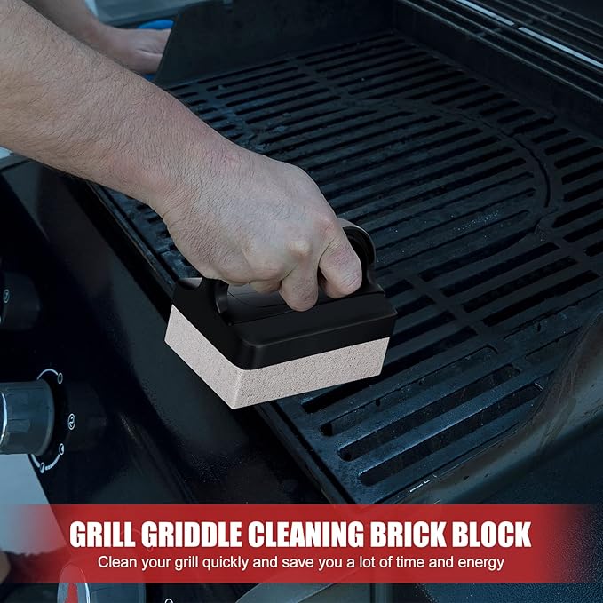 Dunzy 26 Pack Grill Griddle Cleaning Brick Block Pumice Stones Scrubbing Grill Cleaning Stone Griddle Scrubber Cleaner with Handle for Outdoor BBQ Flat Top Cookers Removing Greases Stains