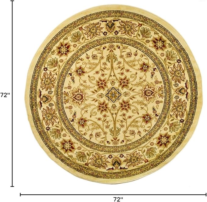 SAFAVIEH Lyndhurst Collection Area Rug - 6' Round, Ivory & Ivory, Traditional Oriental Design, Non-Shedding & Easy Care, Ideal for High Traffic Areas in Living Room, Bedroom (LNH212L)