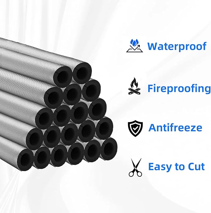 20 Pack 3/4 Inch Pipe Insulation Foam Tube Self Adhesive Foam Pipe Covers Insulation Wrap for Spigot Winter Outside Pipes Sprinkler Water Heater Pipes Freeze Protection